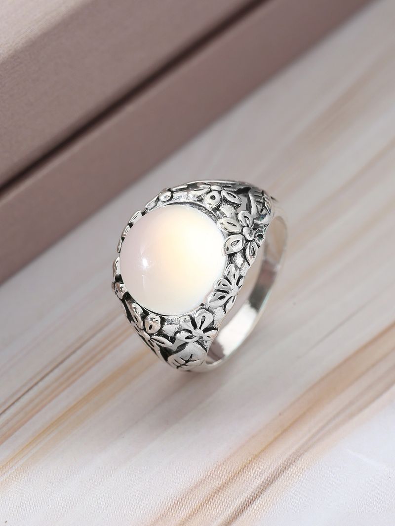 Anelli singoli, anello geometrico rotondo con pietra di luna, anello alla moda, personalità di alto livello, anello di temperamento_voghion.com