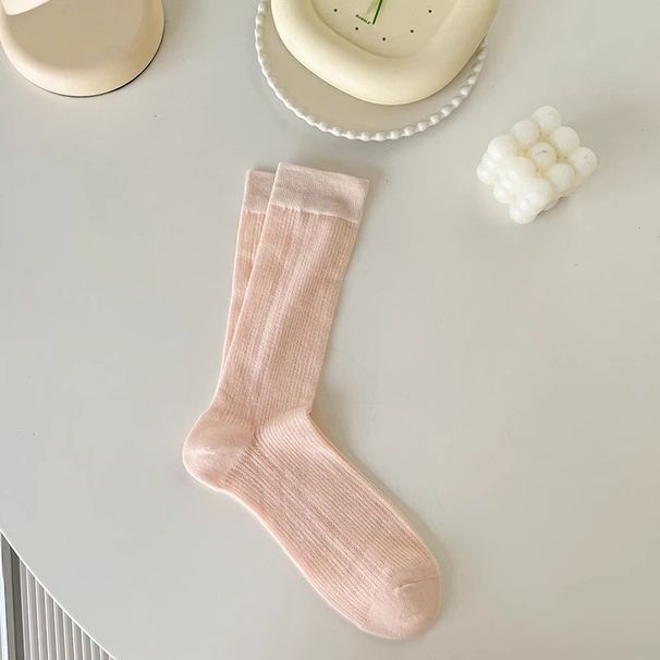 Καλοκαιρινές κάλτσες μπαλέτου γυναικείες ανοιξιάτικες και καλοκαιρινές λεπτές μονόχρωμες, αναπνεύσιμες λευκές, μεσαίες, γλυκές, απλές Ιαπωνικές_voghion.com