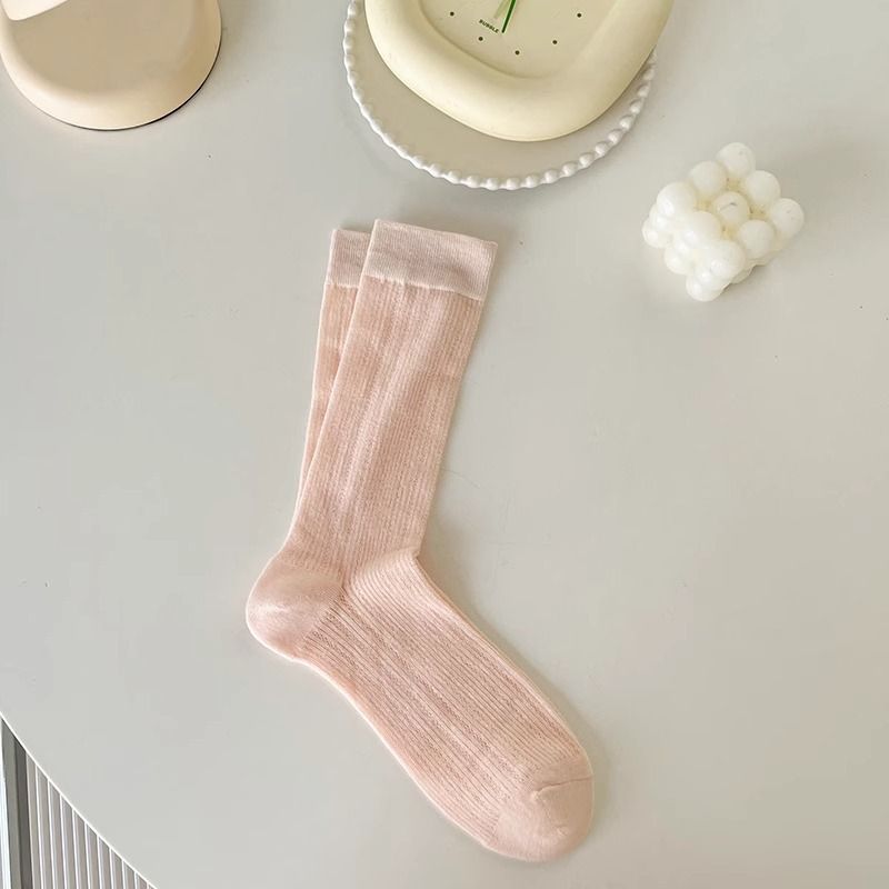 Chaussettes empilées de ballet d'été pour femmes, printemps et été, fines, couleur unie, respirantes, blanches, mi-mollet, japonaises, douces et simples_voghion.com