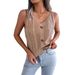 Ins Style Lente Zomer Casual V-hals Knoop Gevlochten Top Vakantie Breiwerk Dames_voghion.com
