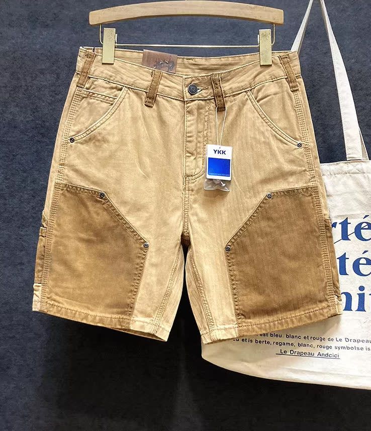 Men's Clothing Summer patchwork contrast color workwear denim shorts one piece drop shipping_voghion.com