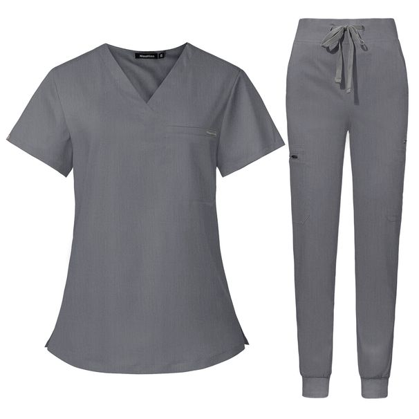 Krankenschwesteruniformen für Männer und Frauen, einfarbig, Arzt- und Krankenschwester-Arbeitskleidung, kurze Ärmel und lange Hosen_voghion.com