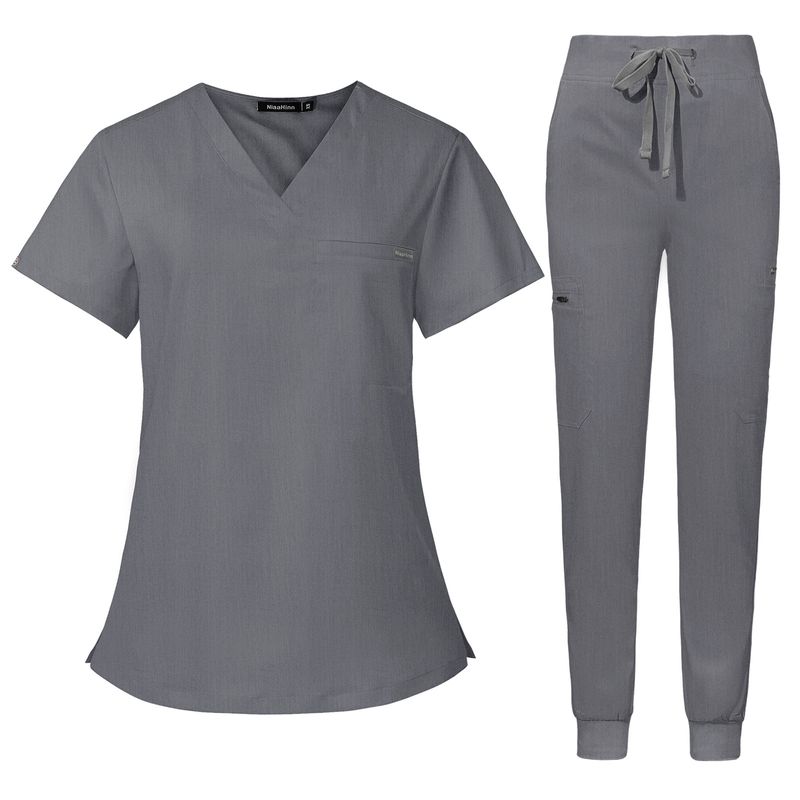 Uniforme de asistentă medicală pentru bărbați și femei, culoare solidă, doctor, asistentă medicală, haine de lucru, costume, mâneci scurte și pantaloni lungi, uniforme medicale_voghion.com