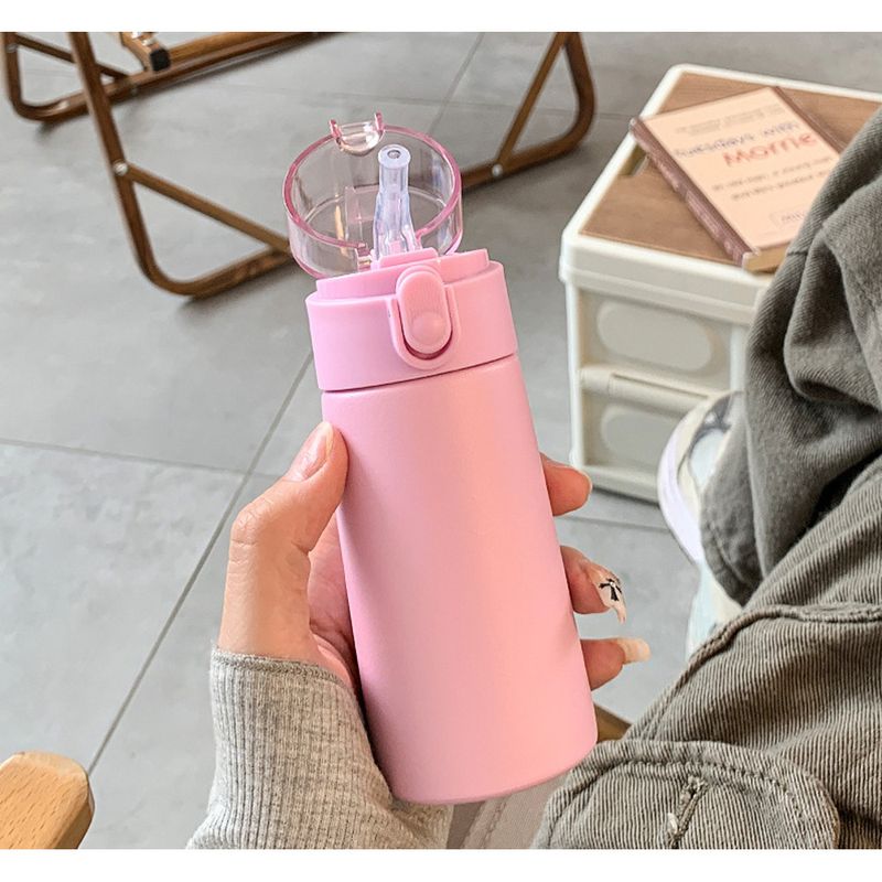 Mini Insulated Cup For Women, Compact And Port, Simple Straw Water Bottle, Student 304 Stainless Steel Cup_voghion.com