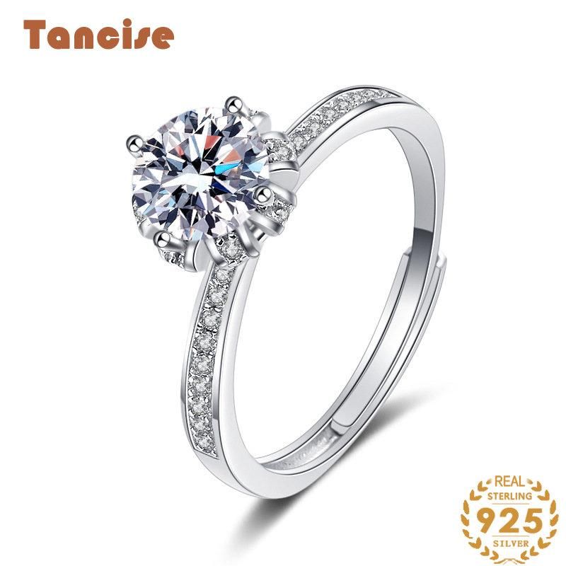 Tancise Classic Moissanite Bague en argent pour femme Bijoux Promesse de mariage Cadeau de fête_voghion.com