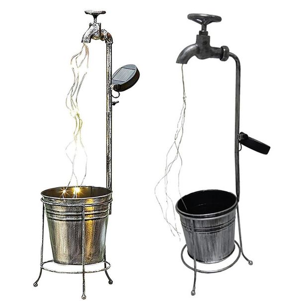 Solarbetriebene Gartenleuchte LED Wasserhahnleuchte Metall Gartenstecker Leuchte Blumentopf Lampen Garten Rasenlampe Außendekoration_voghion.com