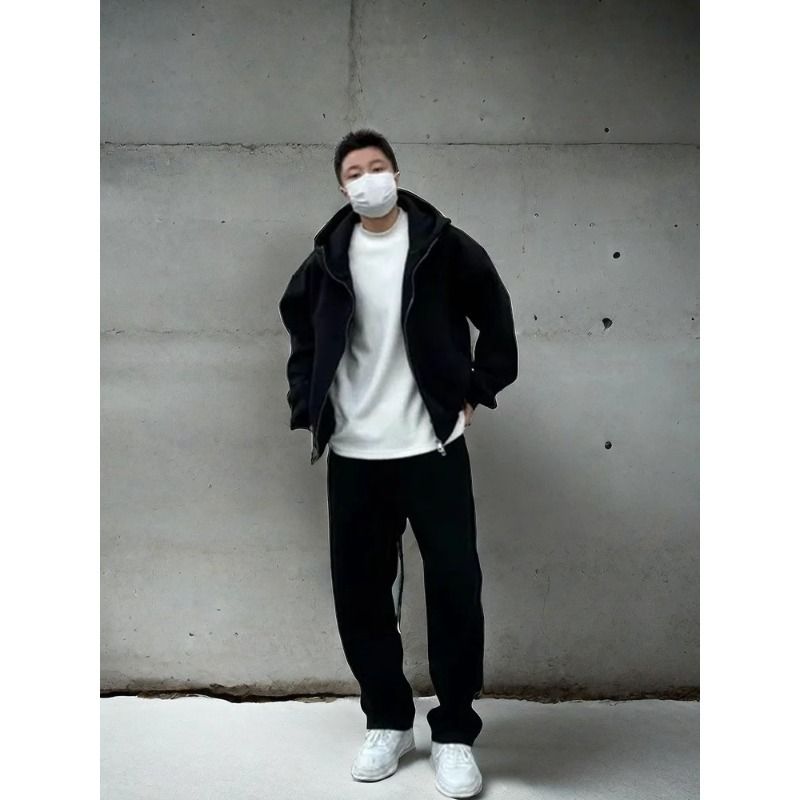 "Herren Premium Dicker Hoodie & Jogger Set – Wintertaugliches Fleecefutter (Schwarz/Grau) – Polyester-Baumwoll-Mischgewebe M-3XL"_voghion.com