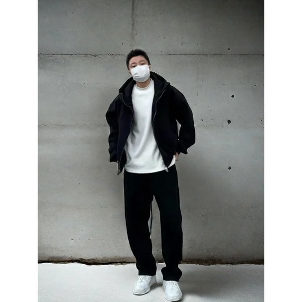 "Herren Premium Dicker Hoodie & Jogger Set – Wintertaugliches Fleecefutter (Schwarz/Grau) – Polyester-Baumwoll-Mischgewebe M-3XL"_voghion.com