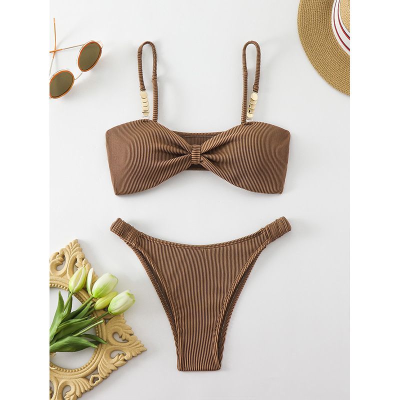 Women’s Clothing Bikini Solid Color Sling Split Swimsuit Design High Waist Beach Swimsuit Female_voghion.com