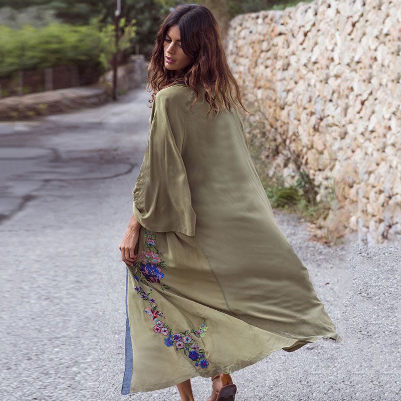 Women's Rayon Embroidered Kimono Cover-Up – Lightweight Beach Sunshade Jacket, Bikini Wrap, Boho Style_voghion.com