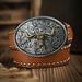 Cintura in pelle PU HOT Western Cowboy - Cintura da uomo con decorazione toro floreale incisa per jeans_voghion.com