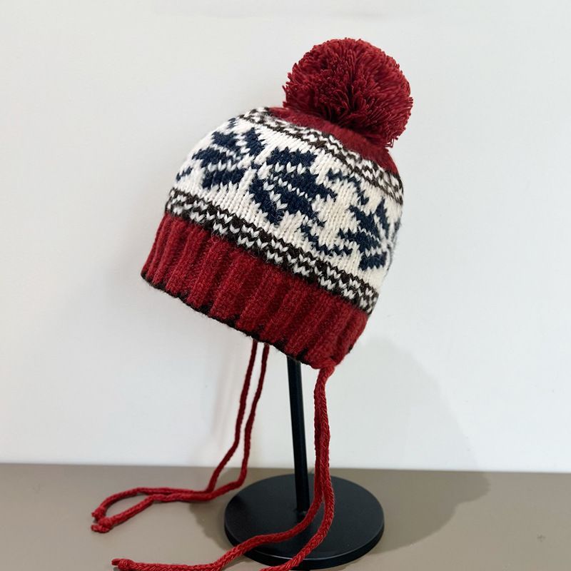 Cappello lavorato a maglia in stile coreano versatile, caldo e snellente, con paraorecchie in jacquard, per donna_voghion.com