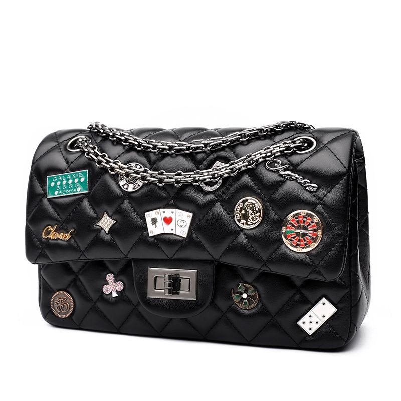 Damen Tasche Badge Ling Gennel Tasche Wolfram Stahl Kette Damen Tasche Schulter Messenger Bag_voghion.com