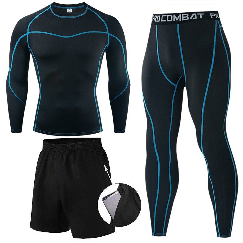 Men's compression T-shirt suit quick-drying long-sleeved sportswear running fitness clothing high-elastic training clothing tights_voghion.com