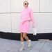 Pink 2025 Autumn Winter High Neck Pullover Knitted Pleated Skirt Sweater Set For Women_voghion.com