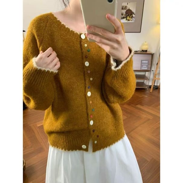 "Oversized Color-Block Cardigan – Soft Knit Button Front Sweater (Gray/Teal/Terracotta/Cream/Charcoal, One Size_voghion.com