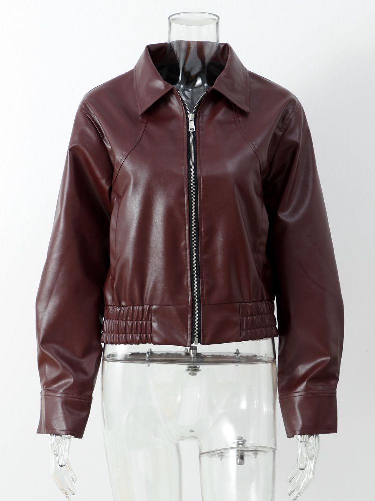 Women's Clothing Faux Leather Biker Jacket With Belt - Slim Fit Short PU Jacket For Streetwear & Casual Outfits_voghion.com