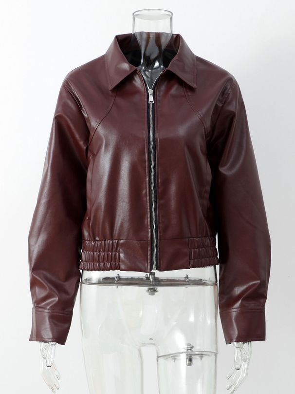 Women's Clothing Faux Leather Biker Jacket With Belt - Slim Fit Short PU Jacket For Streetwear & Casual Outfits_voghion.com