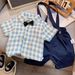 Summer New Strap Shorts for Boys: Polo Collar Checkered Short Sleeve Children's Shirt Two Piece Set_voghion.com