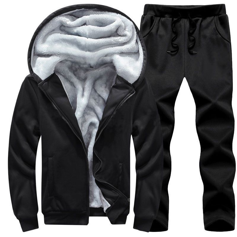 Lässiger Herren-Sportanzug, Kapuzenpullover, Strickjacke, große Größe, plus Fleece, dicker Jugendtrend-Modeanzug_voghion.com