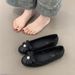 Flat Bottom Black Ballet Shoes New Temperament Elegant Round Head Shallow Mouth Soft Sole_voghion.com