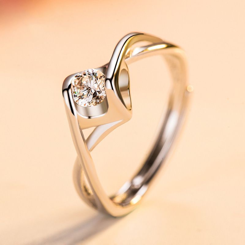 Anello in argento con moissanite aperto, stile coreano e giapponese, da donna, stile semplice, in diretta da 50 minuti_voghion.com