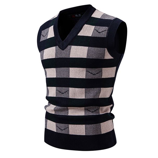 Strickweste für Herren, Weste im neuen Herbst- und Winterstil, schlichter, lässiger karierter Jacquardpullover für Jugendliche_voghion.com