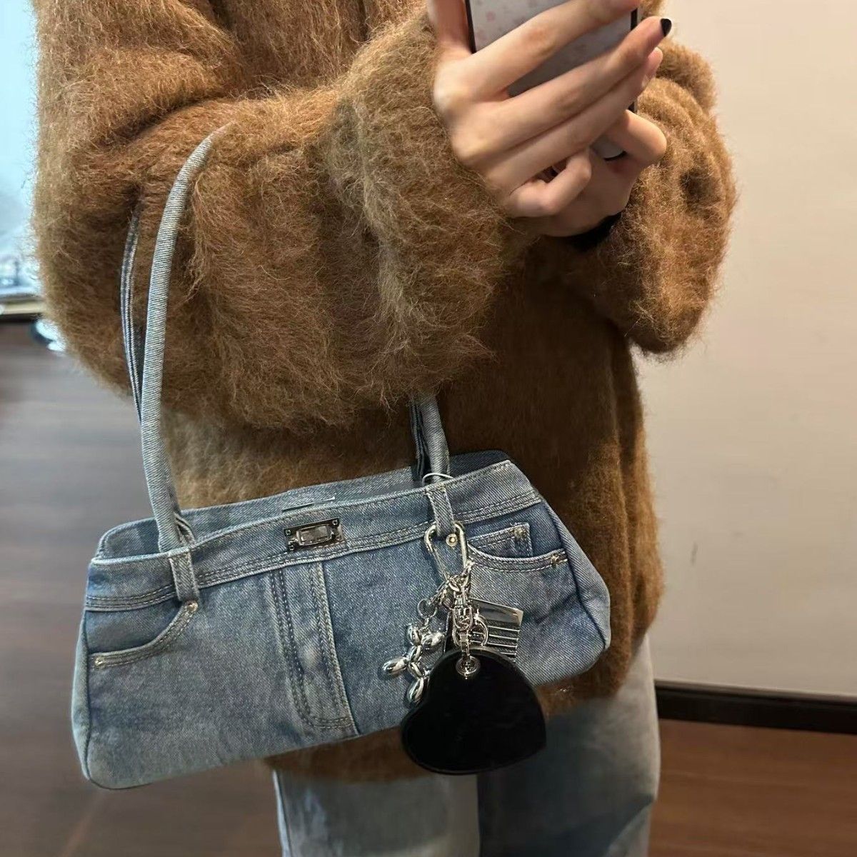 Neu beworbene Netzwerk-Prominente, modisches und vielseitiges Denim-Retro-Design, Schulter-Achseltasche für Damen_voghion.com