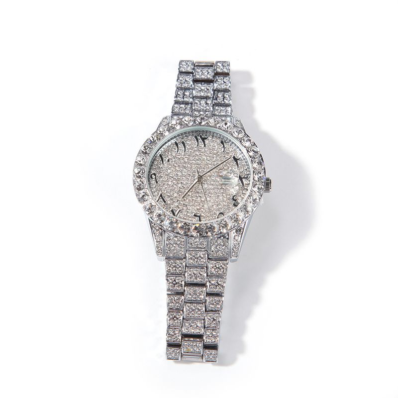 Classic Diamond Quartz Watch - Unisex Fashion Timepiece With Floral Numerals & Oversized Dial_voghion.com
