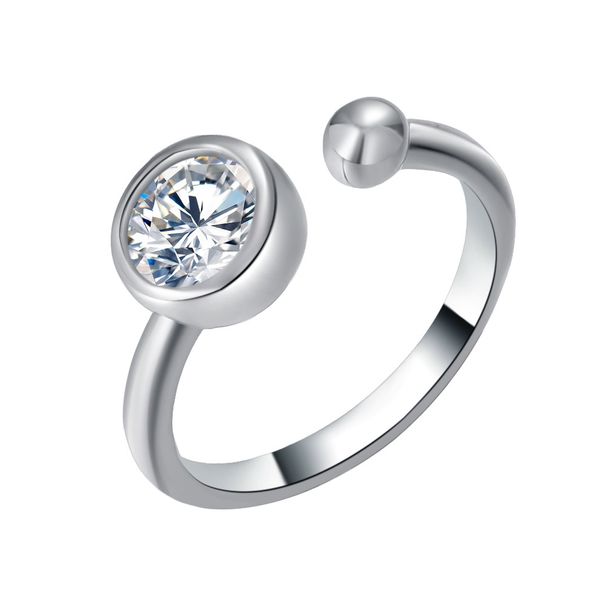 Beweegleche Verstellring aus Sterling Sëlwer fir Fraen, Bubble Open Ring mat ageleetem Moissanit Diamant_voghion.com