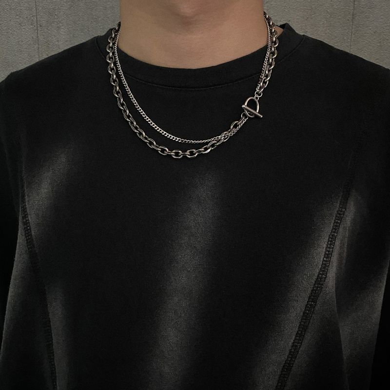 Collar de clavícula con hebilla de una sola línea, diseño de nicho, cadena de cuello simple de doble capa (para hombre)_voghion.com