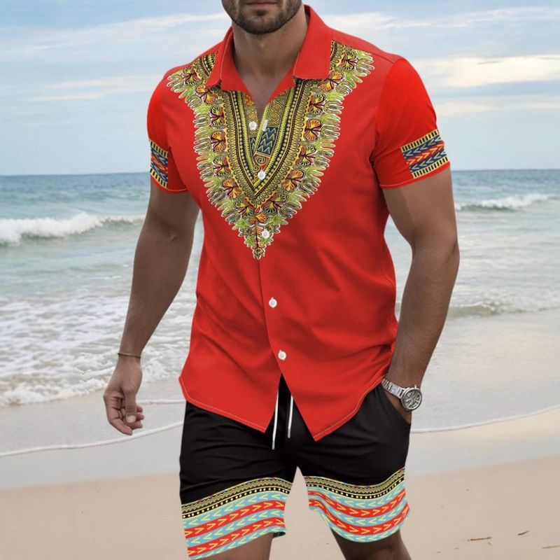 Ensemble chemise et short hawaïens tendance pour homme, imprimé 3D, idéal pour les vacances d'été_voghion.com