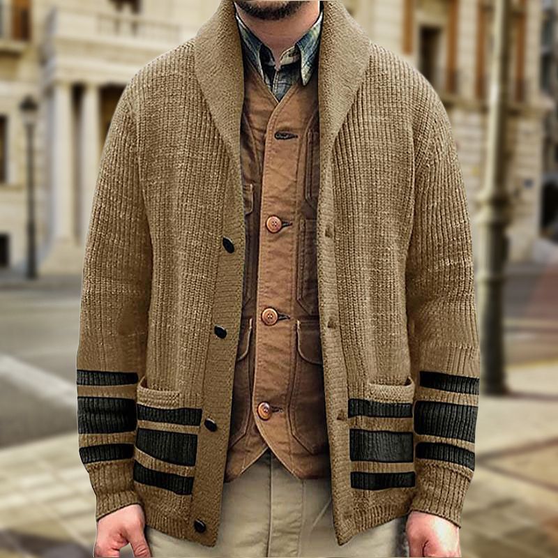 Men's clothing thick cardigan sweater sweater with lapel long sleeve sweater coat_voghion.com
