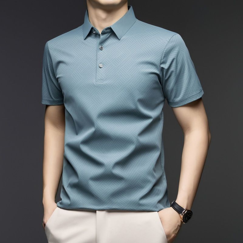 Men's Clothing Ice Silk Short Sleeved Shirt Loose Lapel T Shirt Thin Breathable Top_voghion.com