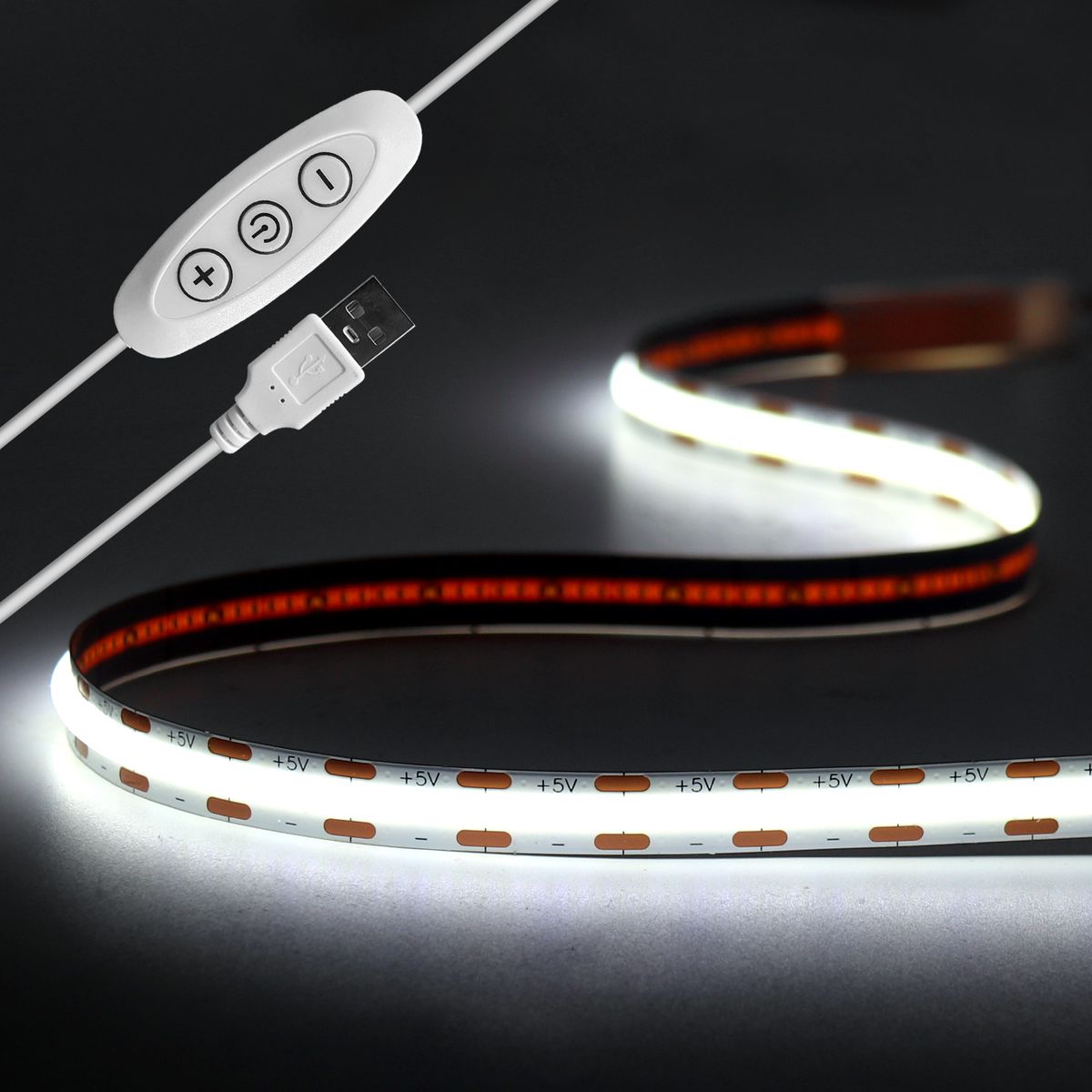 Bandes lumineuses LED COB 5 V USB à intensité variable, flexibles, éclairage domestique et TV_voghion.com