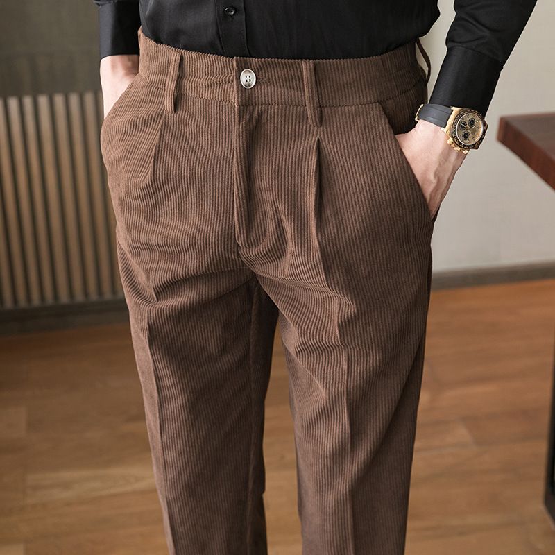 Herren Freizeithose Herbst und Winter Neue Cordhose Schlanke trendige Anzughose_voghion.com