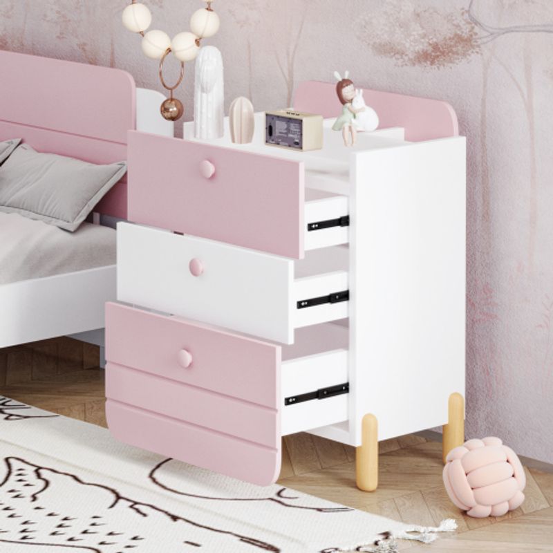 Nachttisch Mit 3 Schubladen Mit Einlegeböden, Geräuschloses Schubladendesign, Exquisite Holzfarbene Füße, Stauraum Im Wohn- und Schlafzimmer, Einzigartige Form und Minimalistisches Design, Rosa_voghion.com