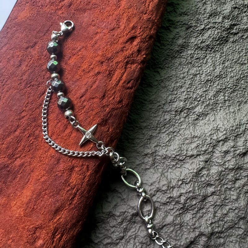 Bracciale a stella con calcoli biliari neri Jiage, personalità di nicchia, design hip-hop, accessori da uomo, gioielli alla moda di strada._voghion.com
