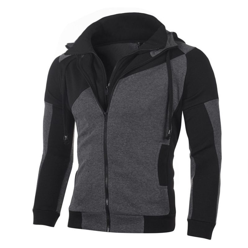 Lässiger Kapuzenpullover für Herren mit doppeltem Reißverschluss, Kapuzenpullover für Herren, Splice-Reißverschlussmantel, Fleece-Herrenmantel_voghion.com
