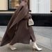 Elegant Long Wool Coat For Women - Scarf Collar Loose Fit Overcoat With Double Breasted Closure, Autumn Winter Fashion Outerwear_voghion.com