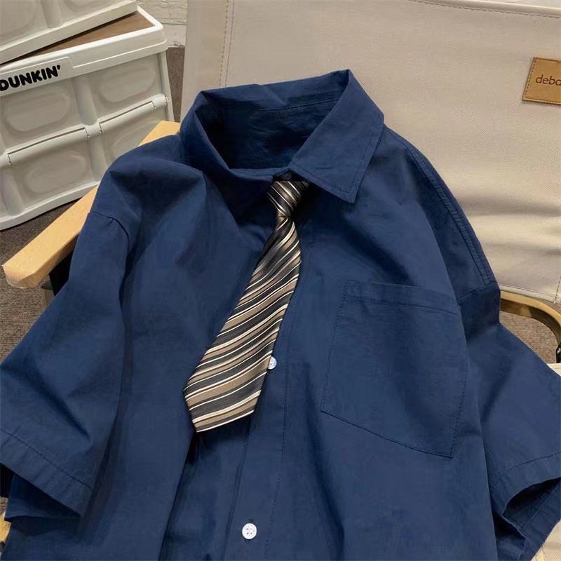 Short Sleeved Workwear Men's Summer Tie, DK Uniform Shirt, Rugged And Handsome, High-end Brand, Trendy Couple, College_voghion.com