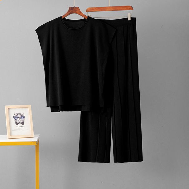 Women's Clothing Knitted Casual Suit Sleeveless Vest Sweater Wide Leg Pants Two Piece Suit_voghion.com