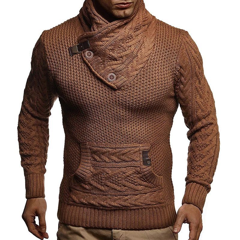 Men's Fall and winter Solid color button turtleneck sweater Knit coat stand alone plus-size men's wear_voghion.com