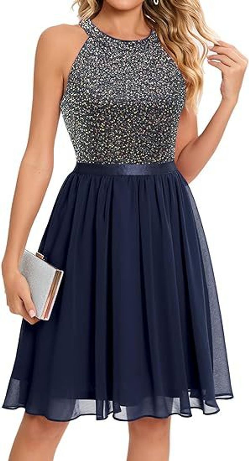 Paillettenbesetztes Neckholder-Abschlussballkleid für Damen, Partyabend, elegantes Hochzeits-Brautjungfernkleid für Damen_voghion.com