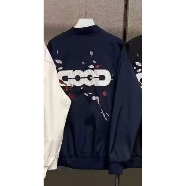 Vintage-Inspired Unisex Baseball Jacket - Retro Casual Outerwear With Unique Print Design (Navy, Black, Beige)_voghion.com