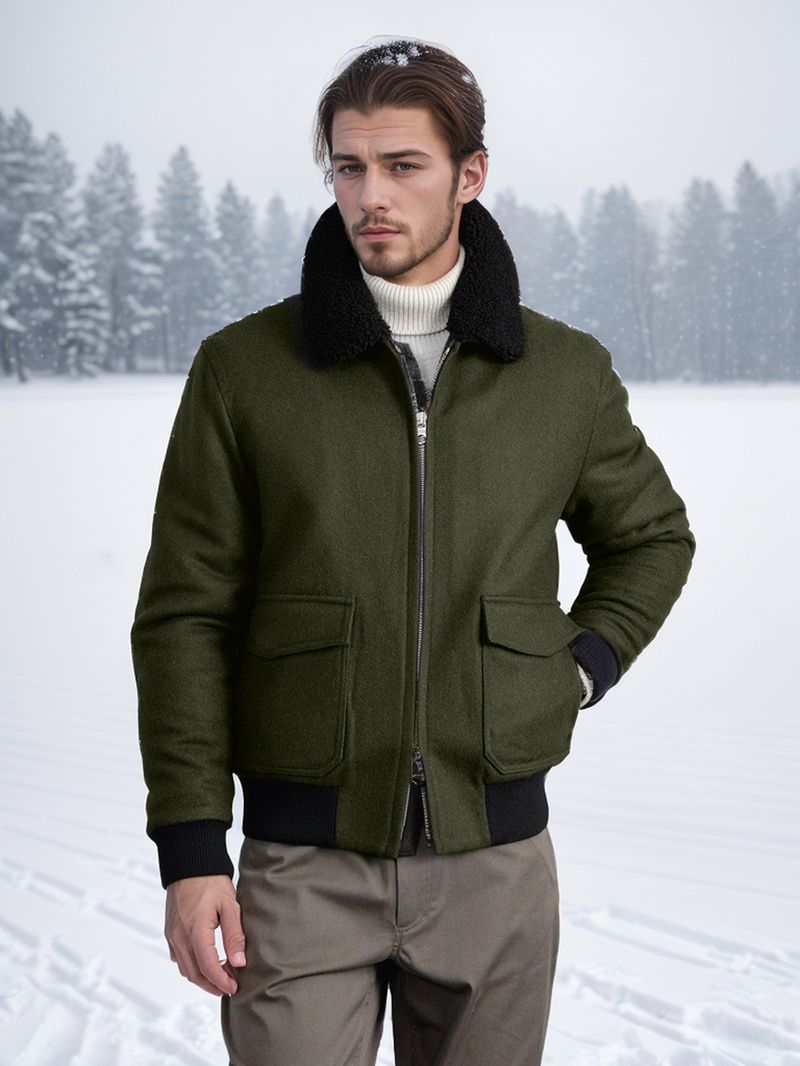 2024 Autumn/Winter Men's Solid Color Simple Commuter Collar Zipper Large Pocket Jacket for Men_voghion.com