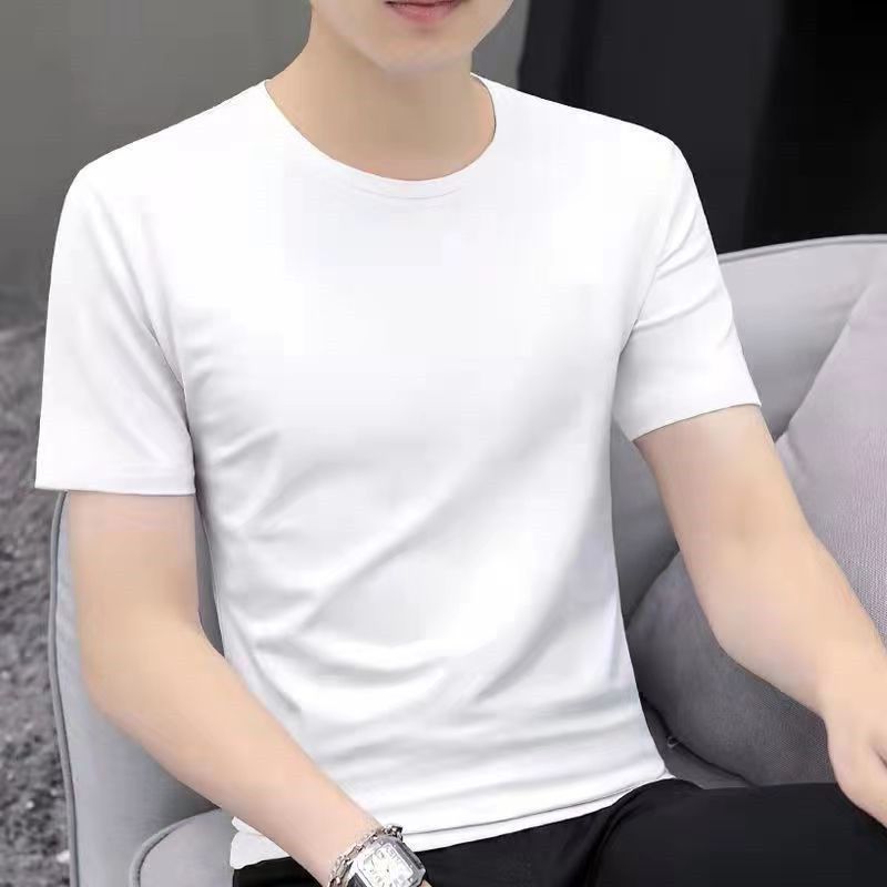 Men's Summer 2023 New Ice Silk Short-sleeved T-shirt Fashionable Brand Fashionable Half-sleeved T-shirt Loose Round Neck Top Clothes for Men_voghion.com