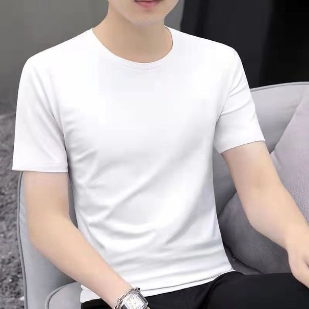 Men's Summer 2023 New Ice Silk Short-sleeved T-shirt Fashionable Brand Fashionable Half-sleeved T-shirt Loose Round Neck Top Clothes for Men_voghion.com