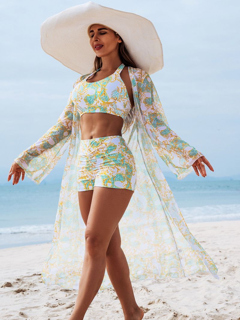 Vêtements pour femmes Nouveau haut de gamme mode sexy dames trois pièces Bikini Bikini multicolore imprimé maillot de bain pour femme_voghion.com
