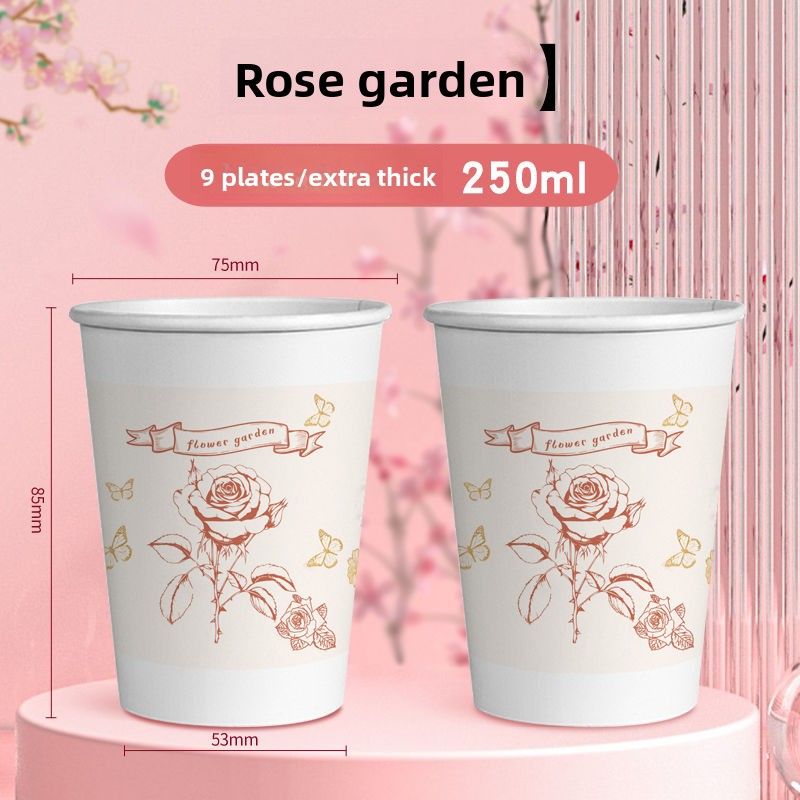 Internet Celebrity Pink Rose High-Value Disposable Thickened Paper For Home And Commercial Use, Office Cartoon Cup,_voghion.com